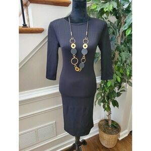 Boutique Women's Black Polyester Round Neck Long Sleeve Knee Length Dress M